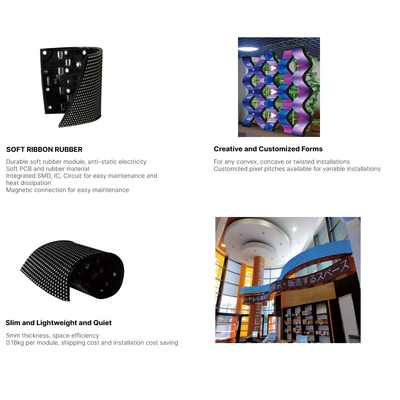 LED-Display-Modul aus weichem Gummi der Baureihe FX, verfügbar in konvexer, konkaver oder verdrehter Form