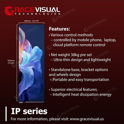 Fernbedienung IP-Serie Portable LED-Display 1,2 mm Pixel Pitch Ultra-Slim 35 kg Design Mobile Cloud Access IP40/IP21 Bewertung