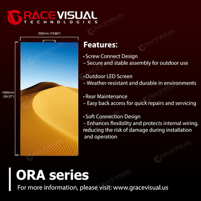 ORA-Serie mit 2,6- bis 4,8-mm Pixelhöhe, 7680Hz Auffrischungsrate, 4500Nits LED-Display mit Druckguss-Aluminium-IP65-Schutz und 500x1000mm Creative Arc Assembly